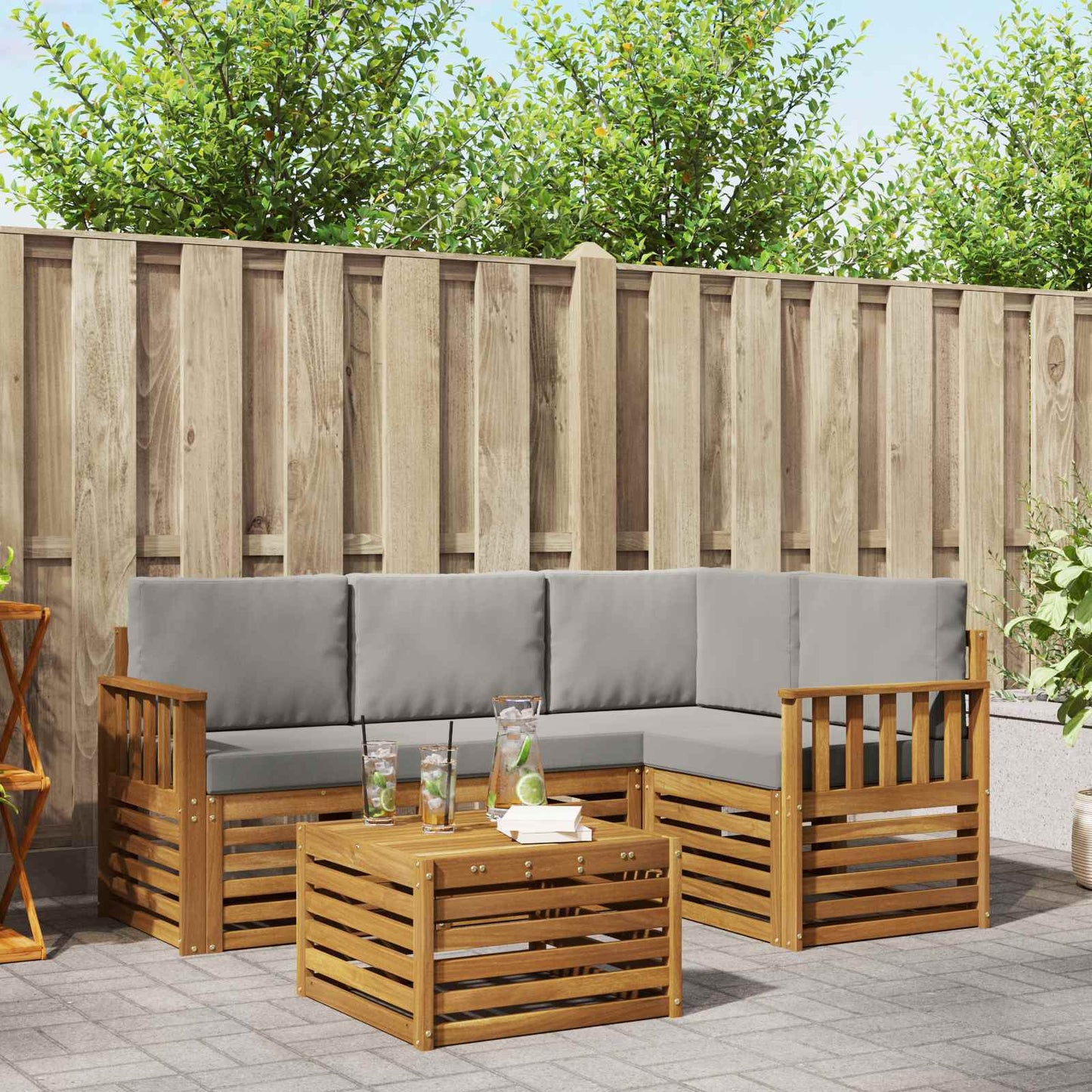 Set di divani da esterno 5 pcs Grigio Naturale e Chiaro