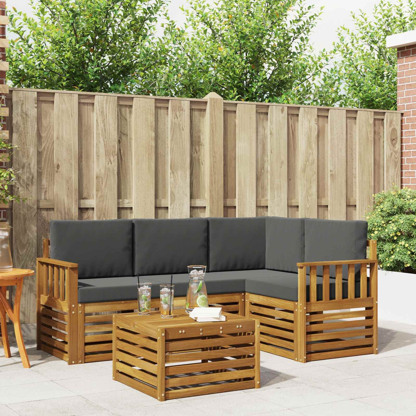Set di divani da esterno con cuscino 5 pcs Naturale e Antracite