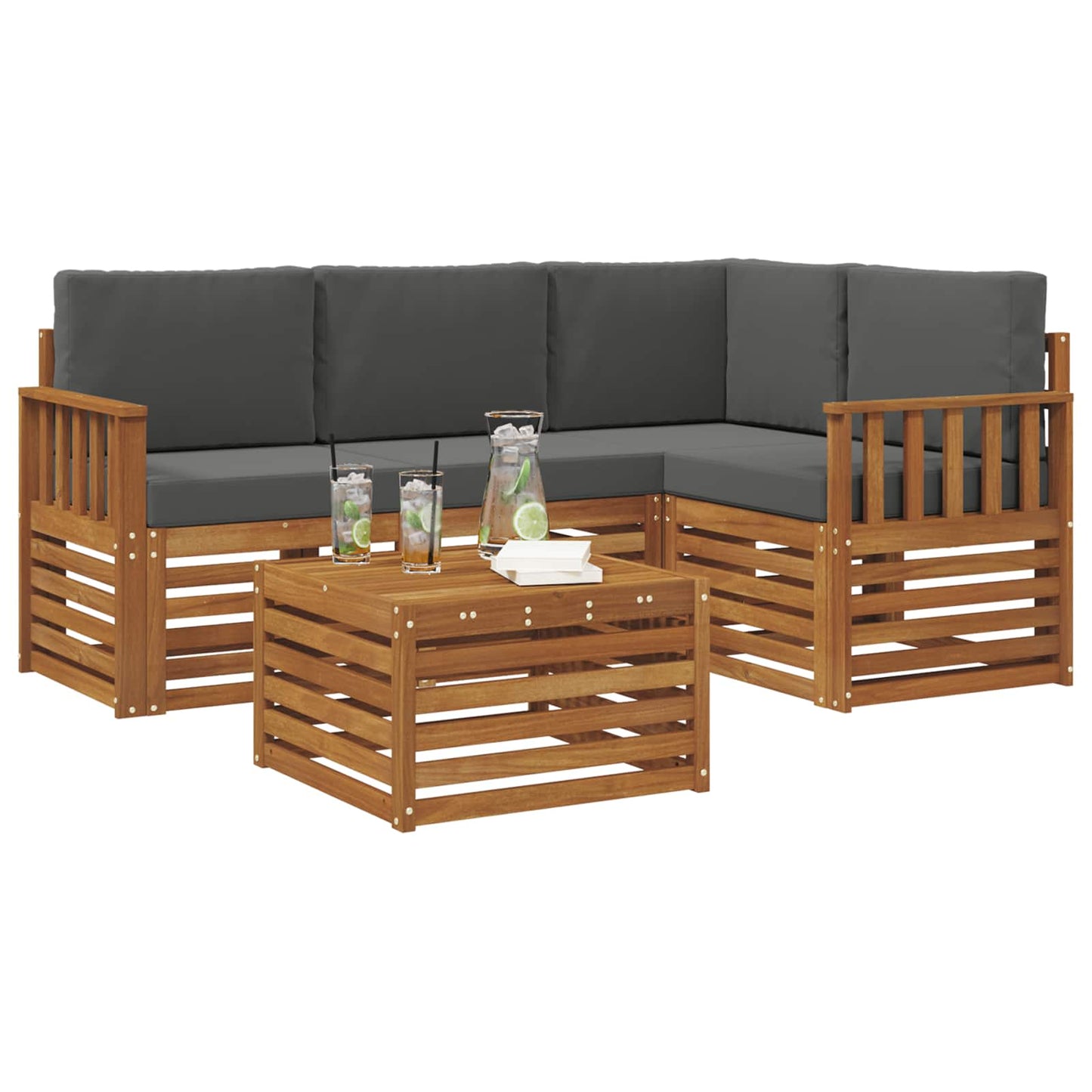Set di divani da esterno con cuscino 5 pcs Naturale e Antracite