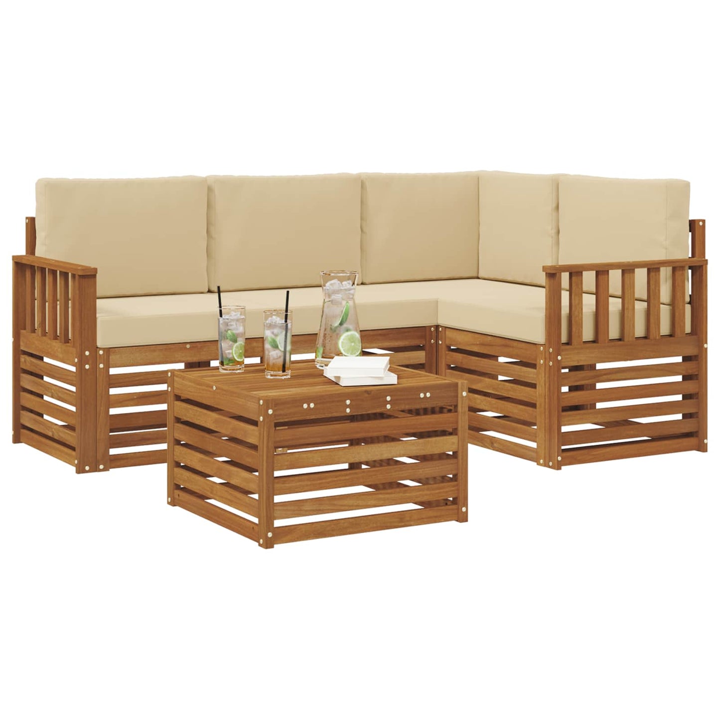 Set di divani da esterno con cuscino 5 pcs Naturale e Beige | homemem39