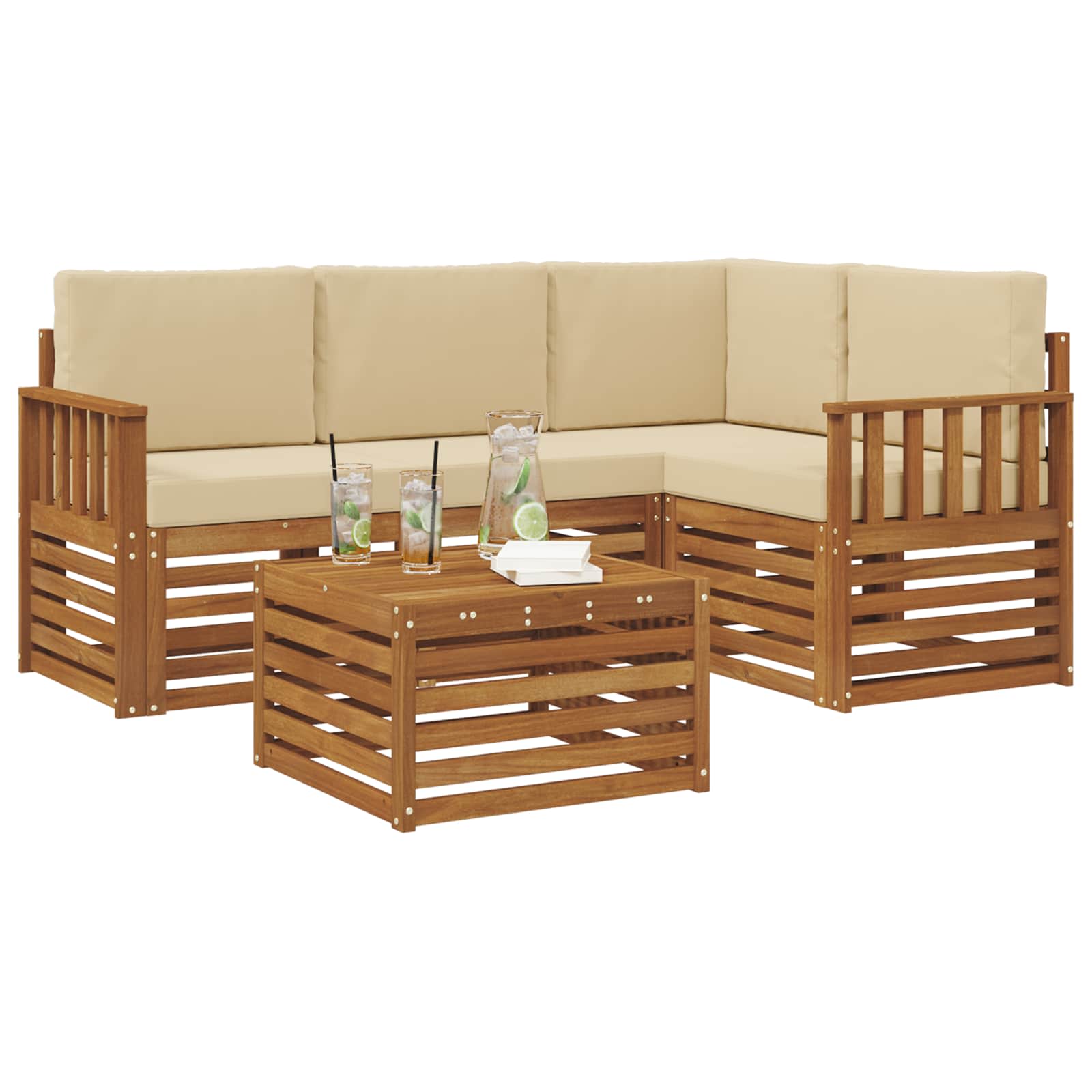 Set di divani da esterno con cuscino 5 pcs Naturale e Beige | homemem39