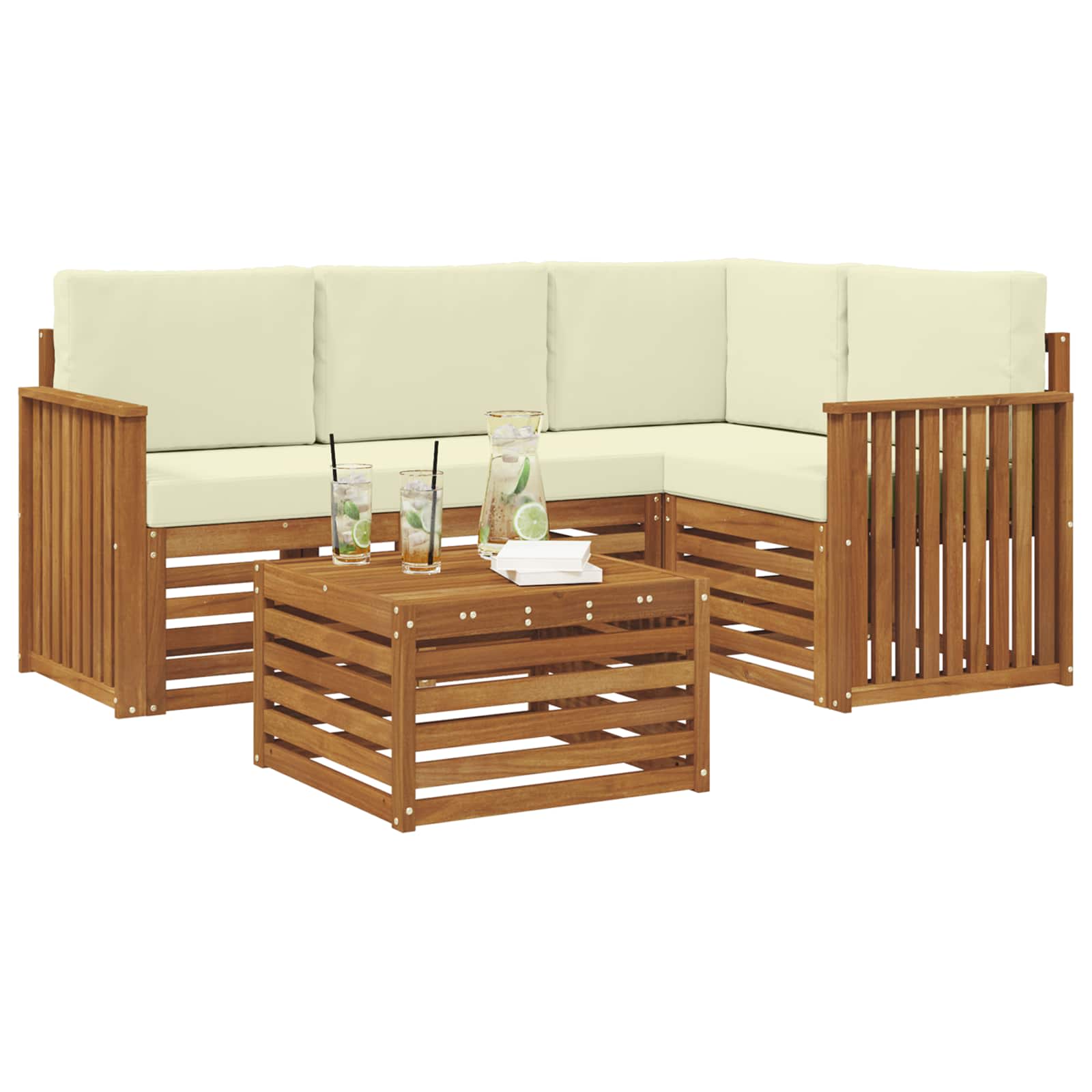 Set di divani da esterno con cuscino 5 pcs Naturale e Crema | homemem39