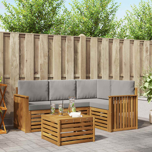 Set di divani da esterno 5 pcs Grigio Naturale e Chiaro