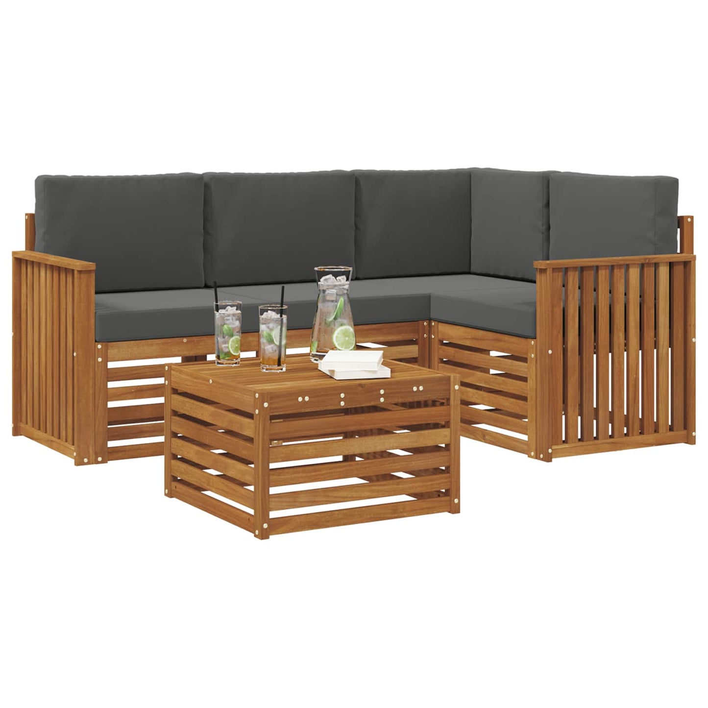 Set di divani da esterno con cuscino 5 pcs Naturale e Antracite | homemem39