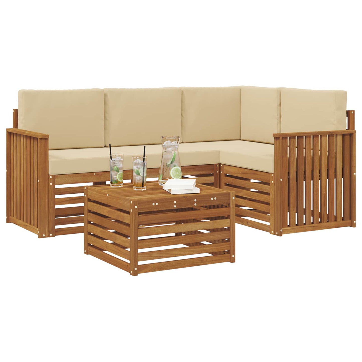 Set di divani da esterno con cuscino 5 pcs Naturale e Beige | homemem39