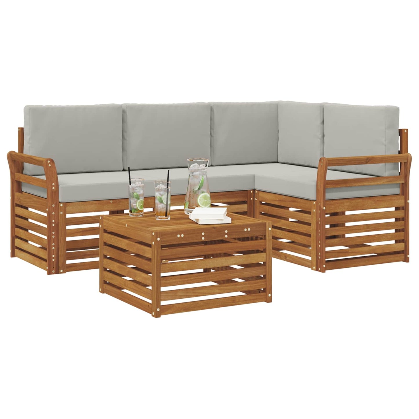 Set di divani da esterno 5 pcs Grigio Naturale e Chiaro