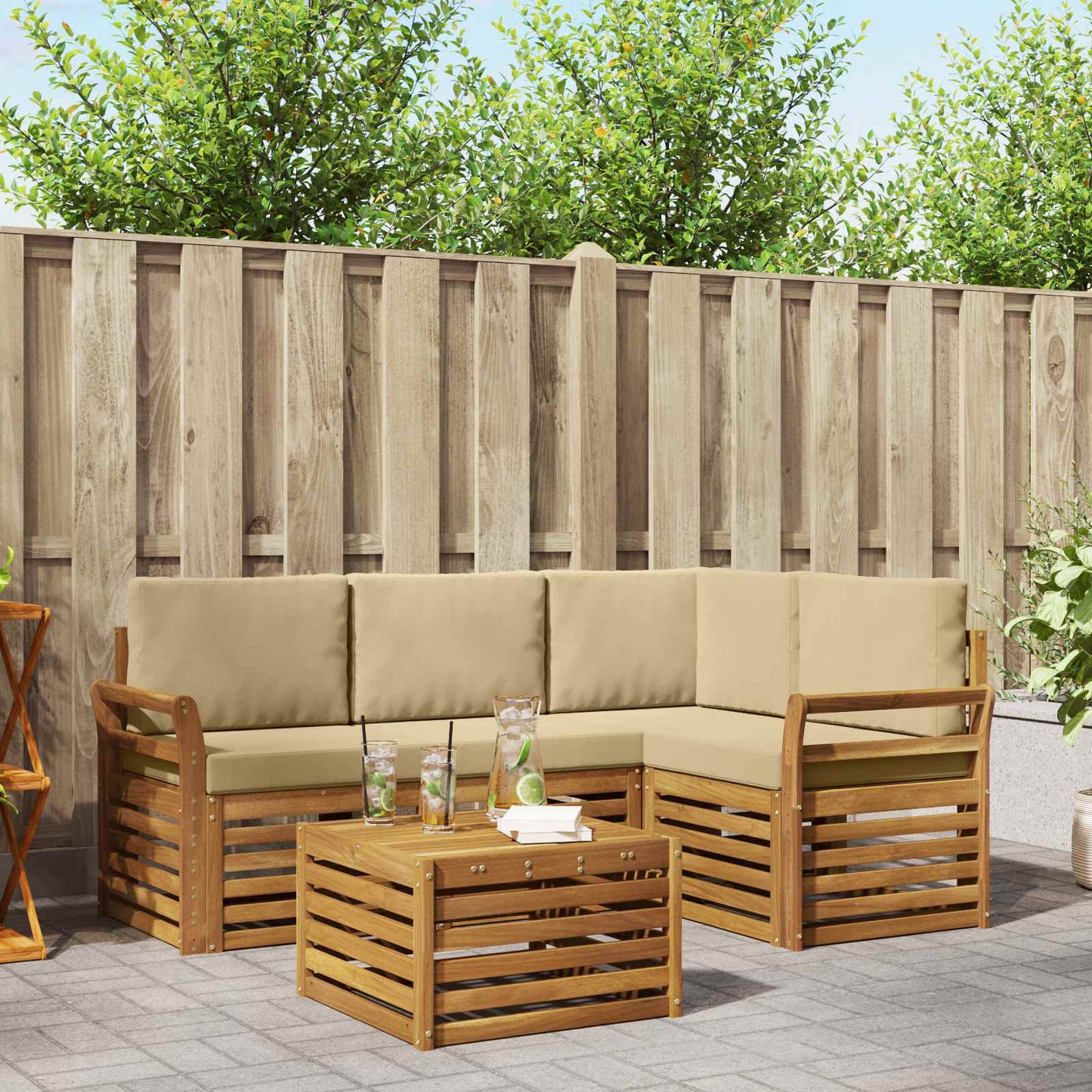 Set di divani da esterno con cuscino 5 pcs Naturale e Beige