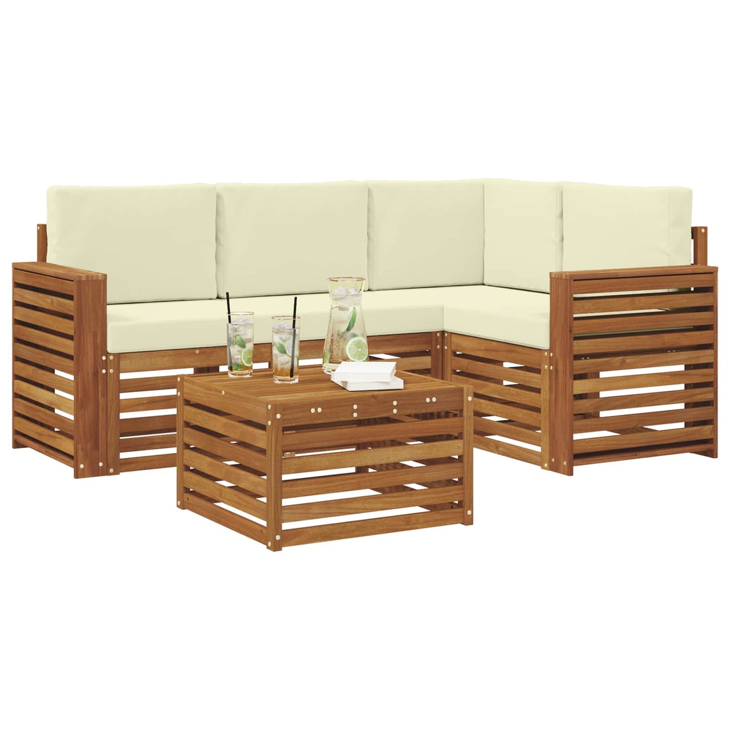 Set di divani da esterno con cuscino 5 pcs Naturale e Crema