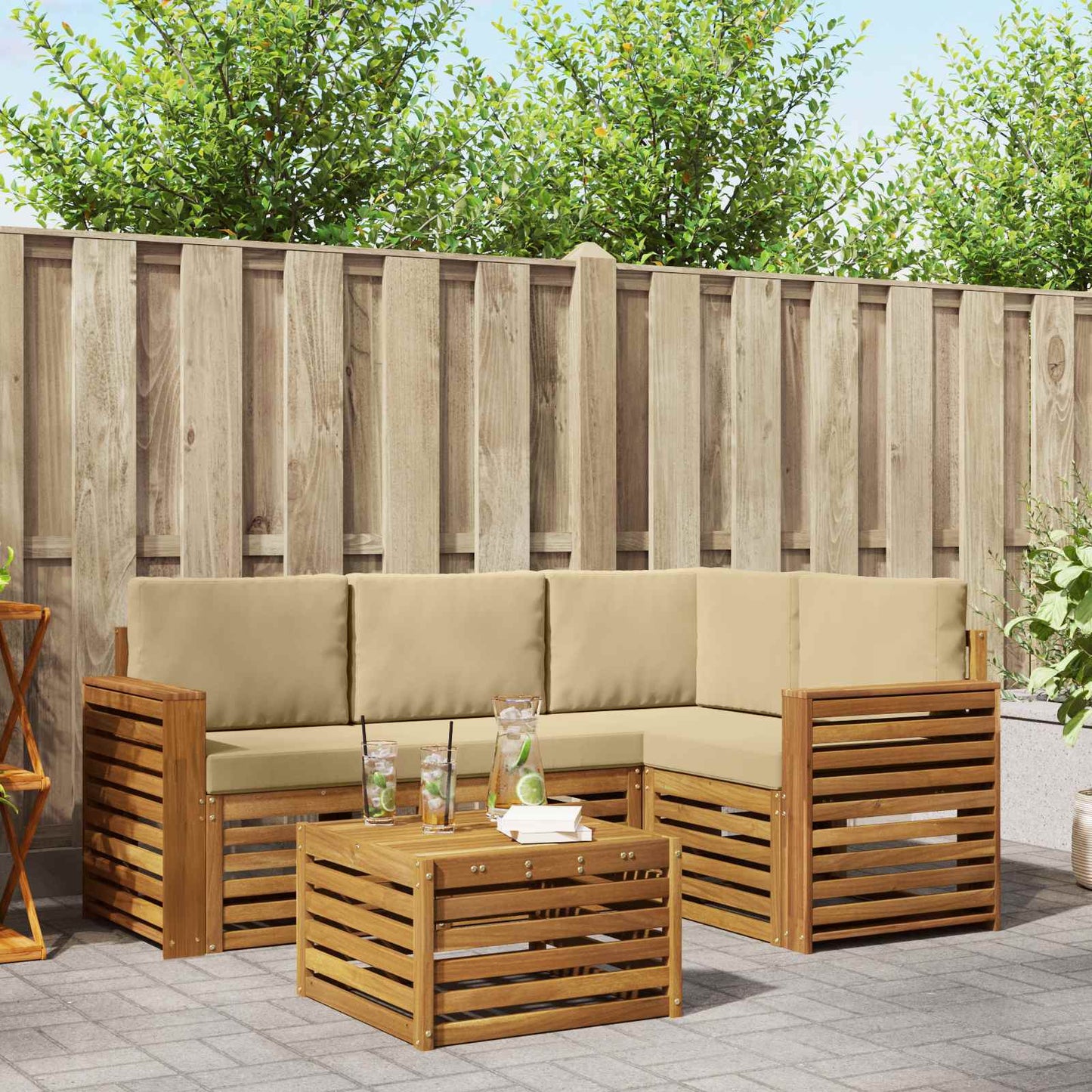 Set di divani da esterno con cuscino 5 pcs Naturale e Beige | homemem39