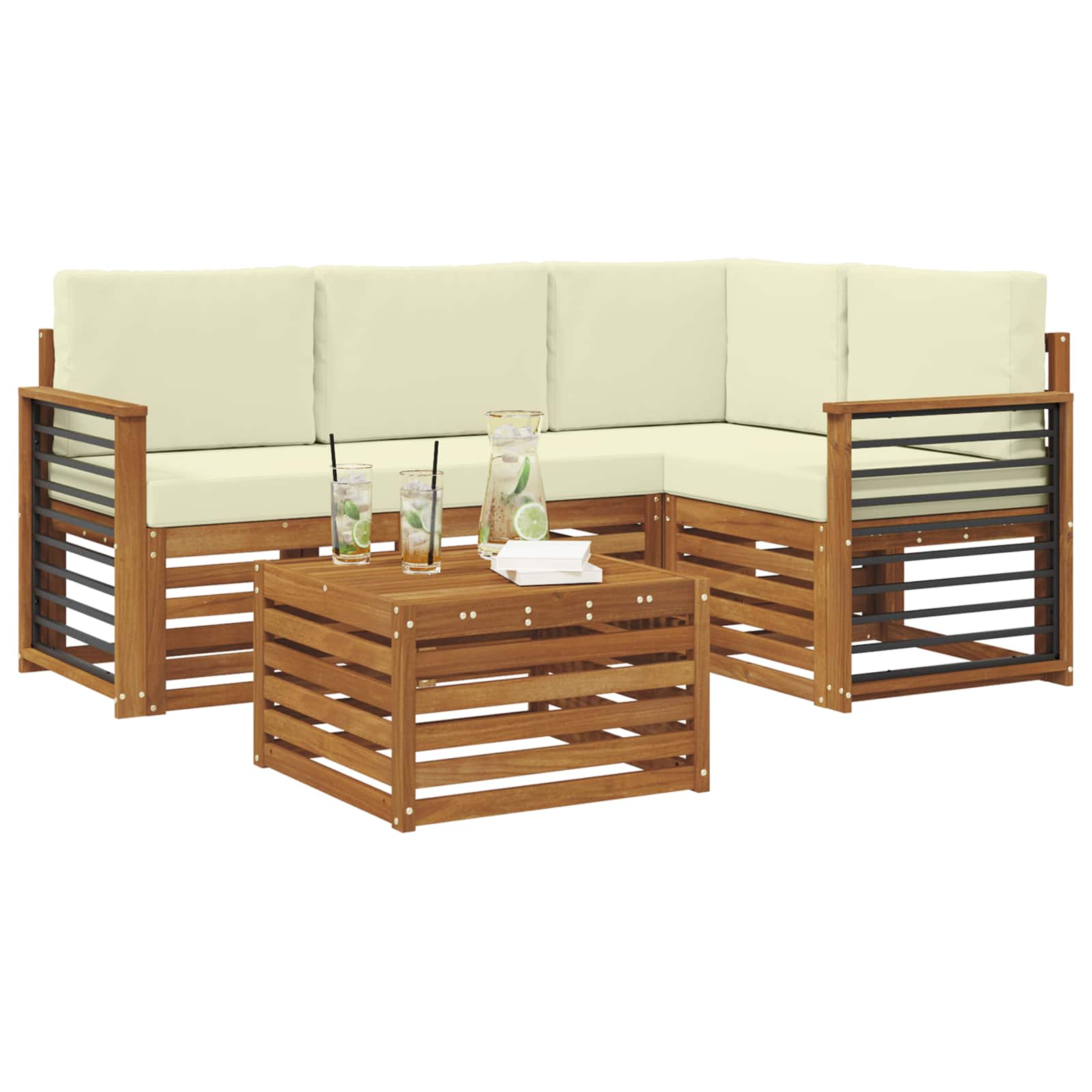 Set di divani da esterno con cuscino 5 pcs Naturale e Crema | homemem39