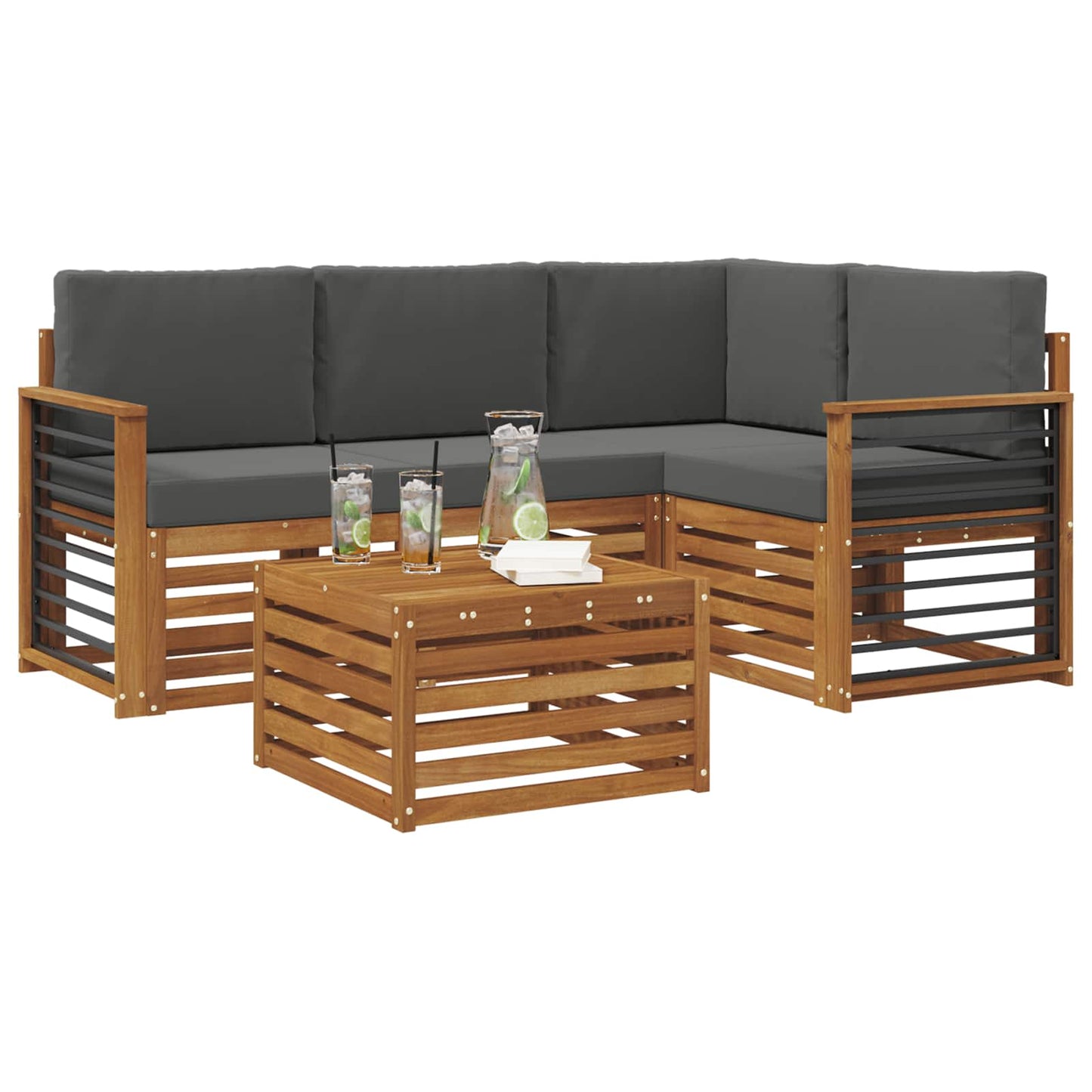 Set di divani da esterno con cuscino 5 pcs Naturale e Antracite