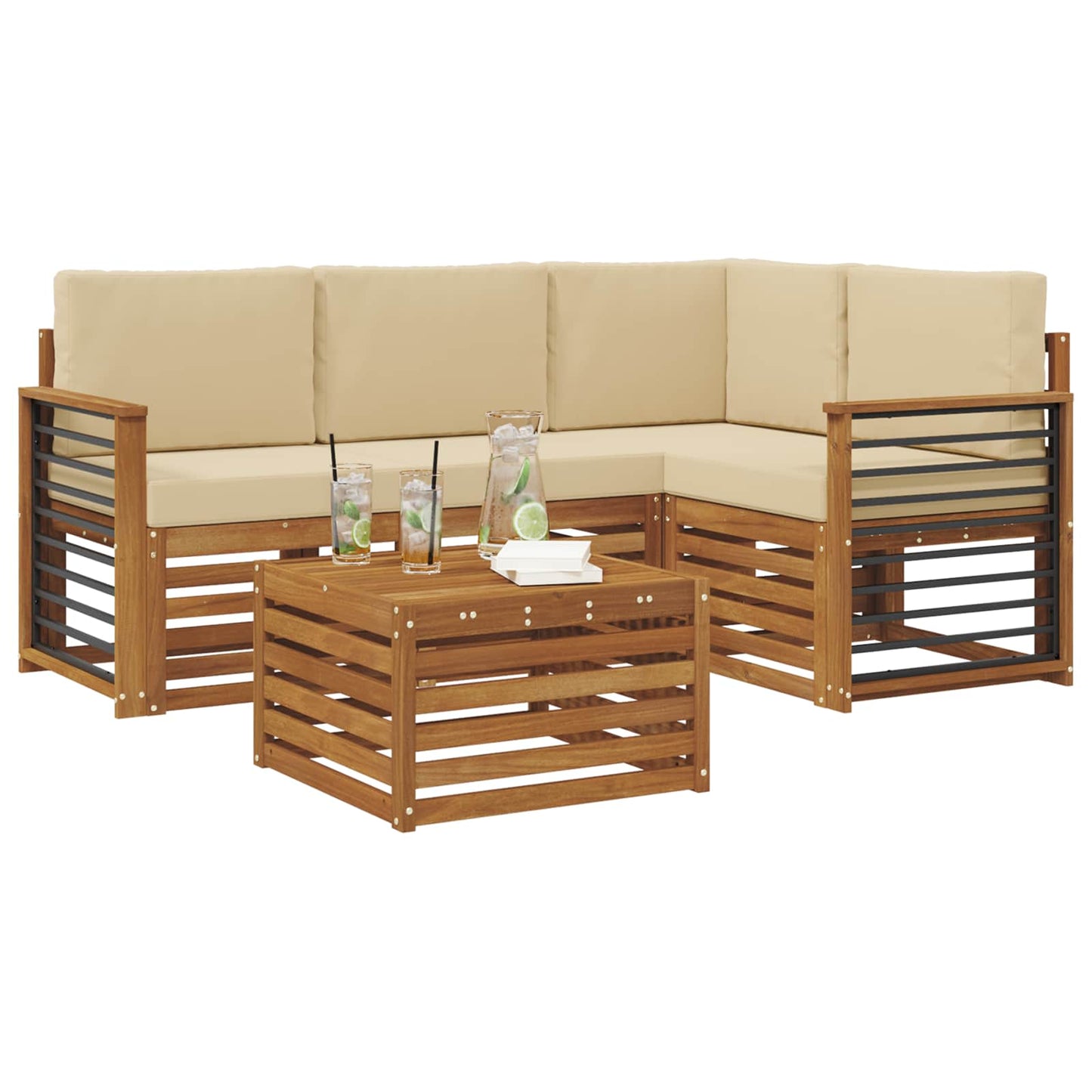 Set di divani da esterno con cuscino 5 pcs Naturale e Beige