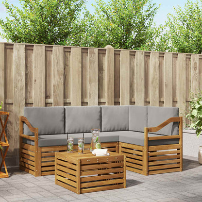 Set di divani da esterno 5 pcs Grigio Naturale e Chiaro
