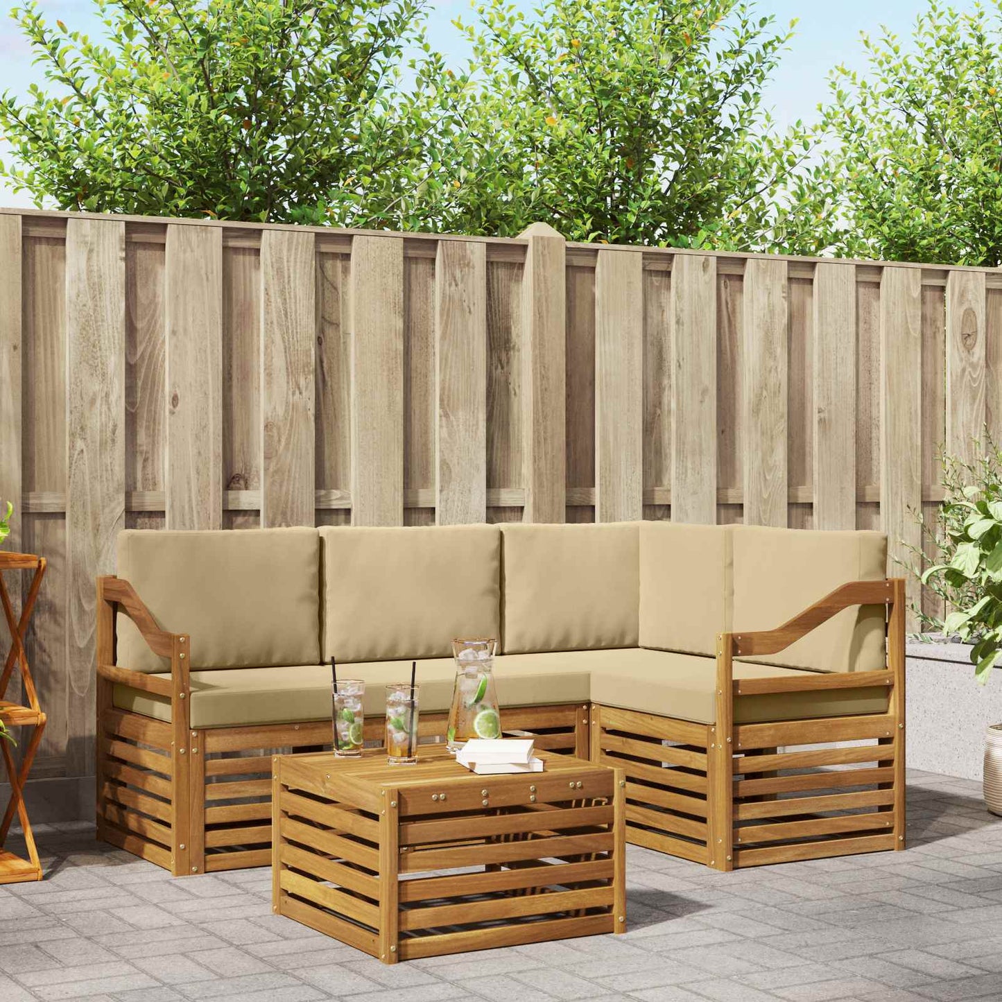 Set di divani da esterno con cuscino 5 pcs Naturale e Beige