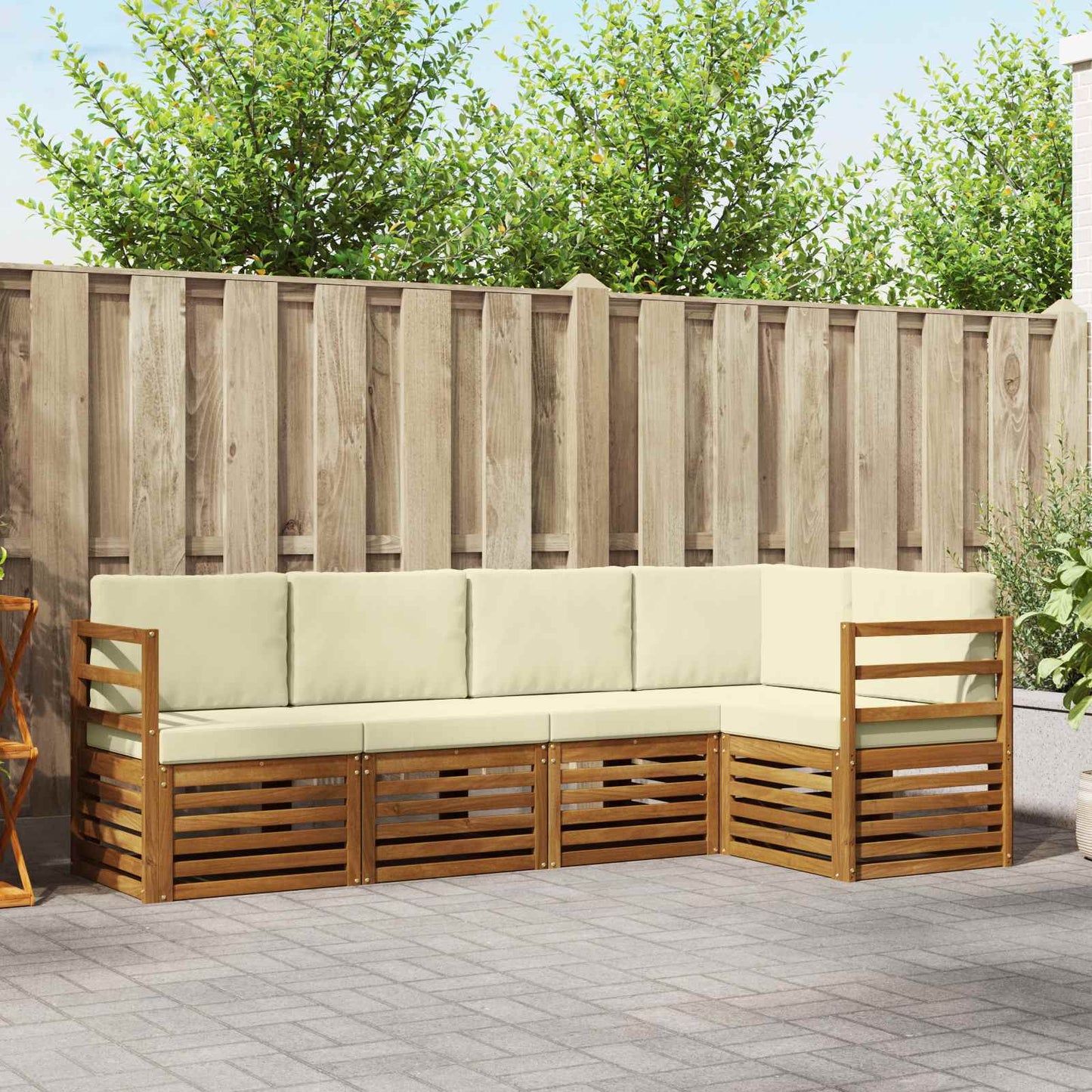 Set divano sezionale con cuscino 5 pcs Naturale e Crema