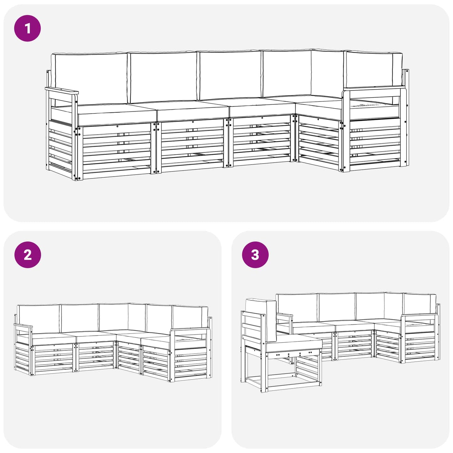 Set divano sezionale con cuscino 5 pcs Grigio Naturale e Chiaro | homemem39