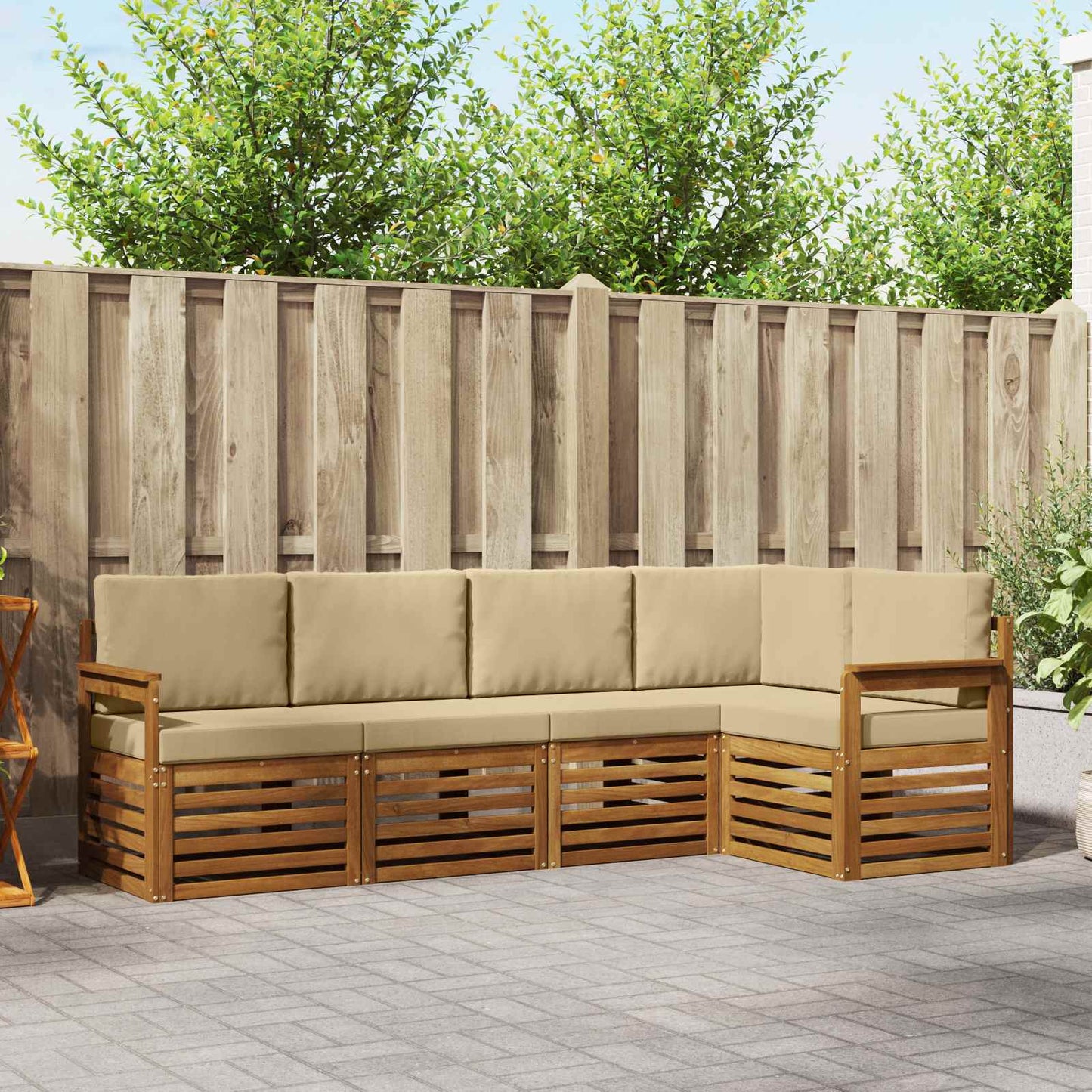 Set divano sezionale con cuscino 5 pcs Naturale e Beige