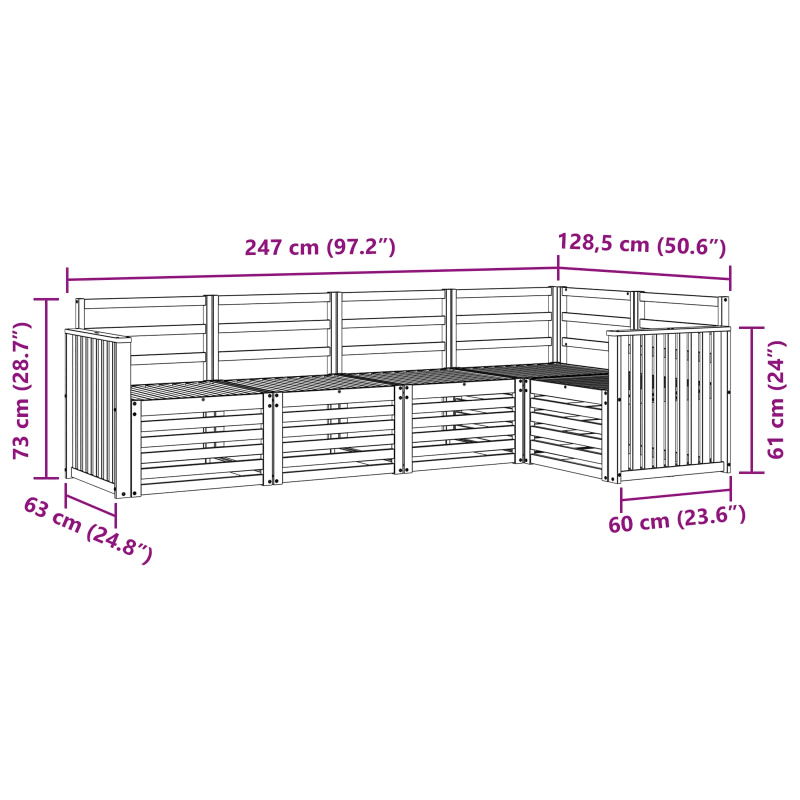 Set divano sezionale 5 pcs Naturale Legno di Acacia Massello | homemem39