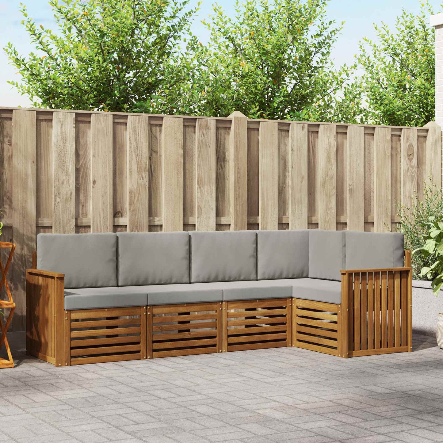 Set divano sezionale con cuscino 5 pcs Grigio Naturale e Chiaro | homemem39