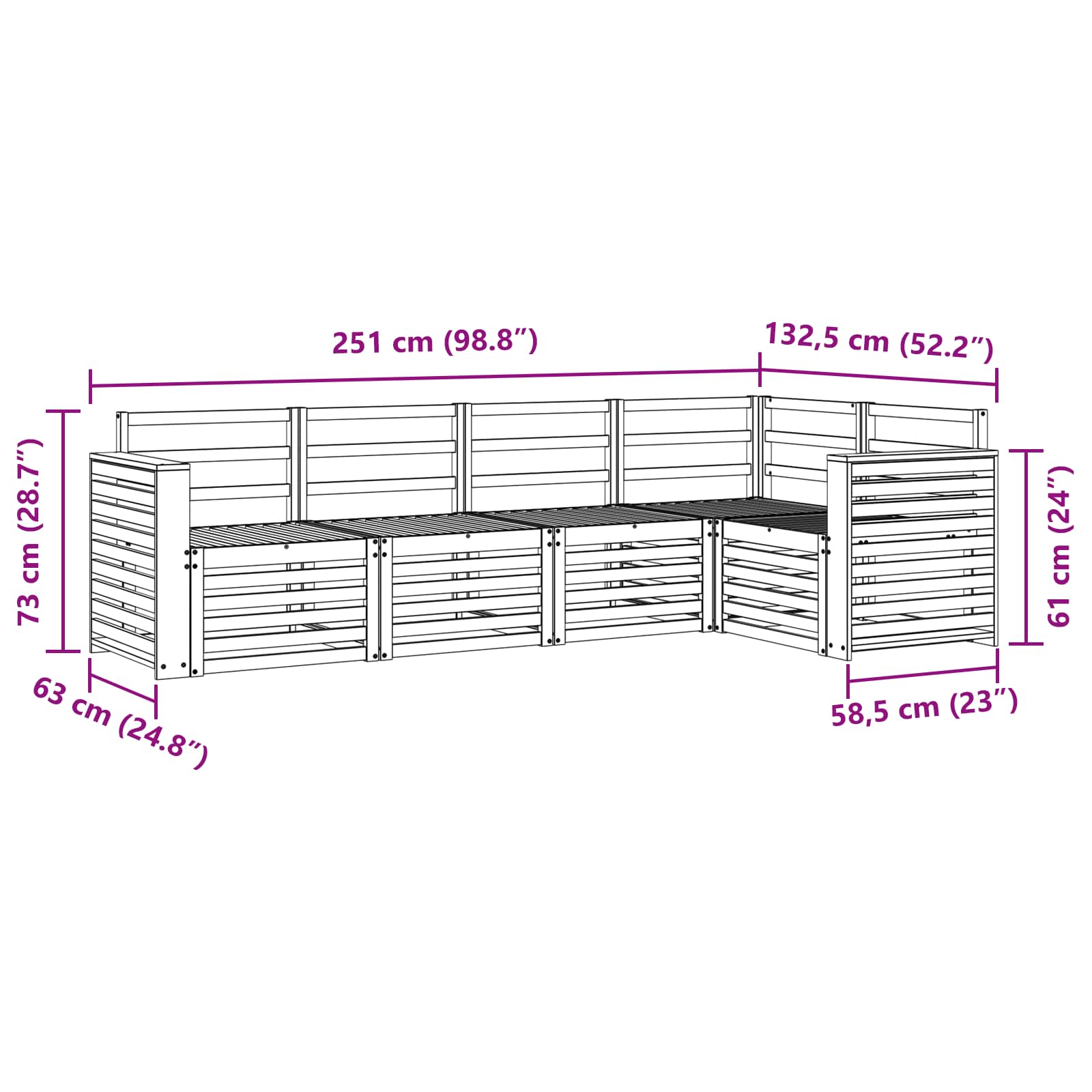 Set divano sezionale 5 pcs Naturale Legno di Acacia Massello | homemem39