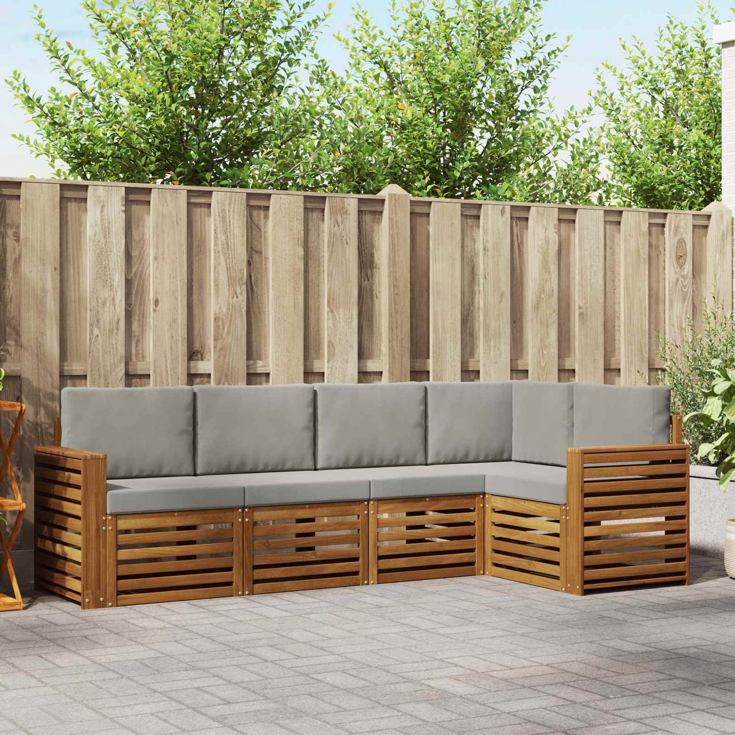 Set divano sezionale con cuscino 5 pcs Grigio Naturale e Chiaro