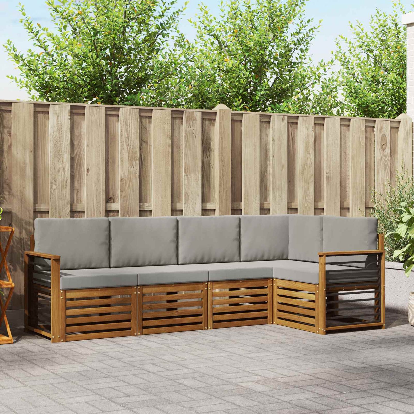 Set divano sezionale con cuscino 5 pcs Grigio Naturale e Chiaro | homemem39