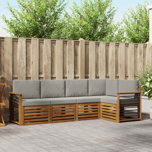 Set divano sezionale con cuscino 5 pcs Grigio Naturale e Chiaro | homemem39