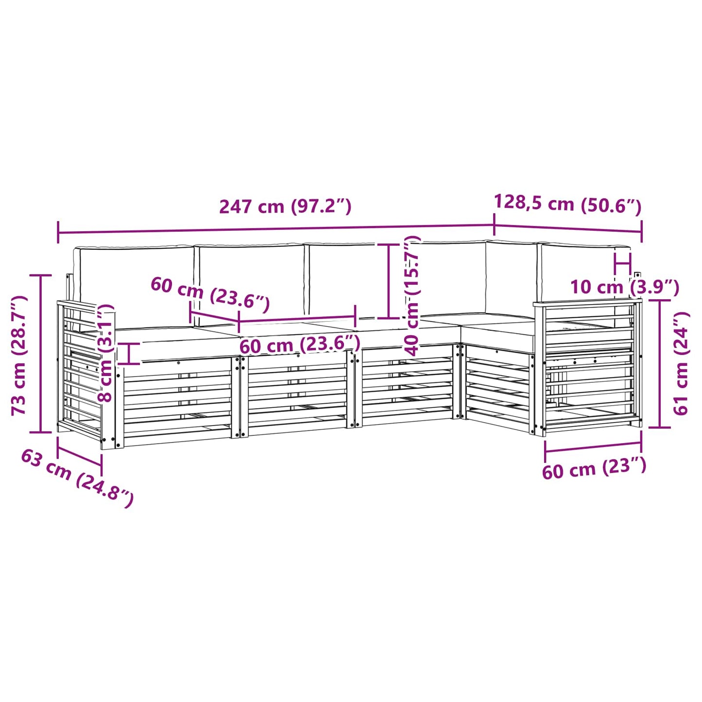 Set divano sezionale con cuscino 5 pcs Naturale e Antracite | homemem39