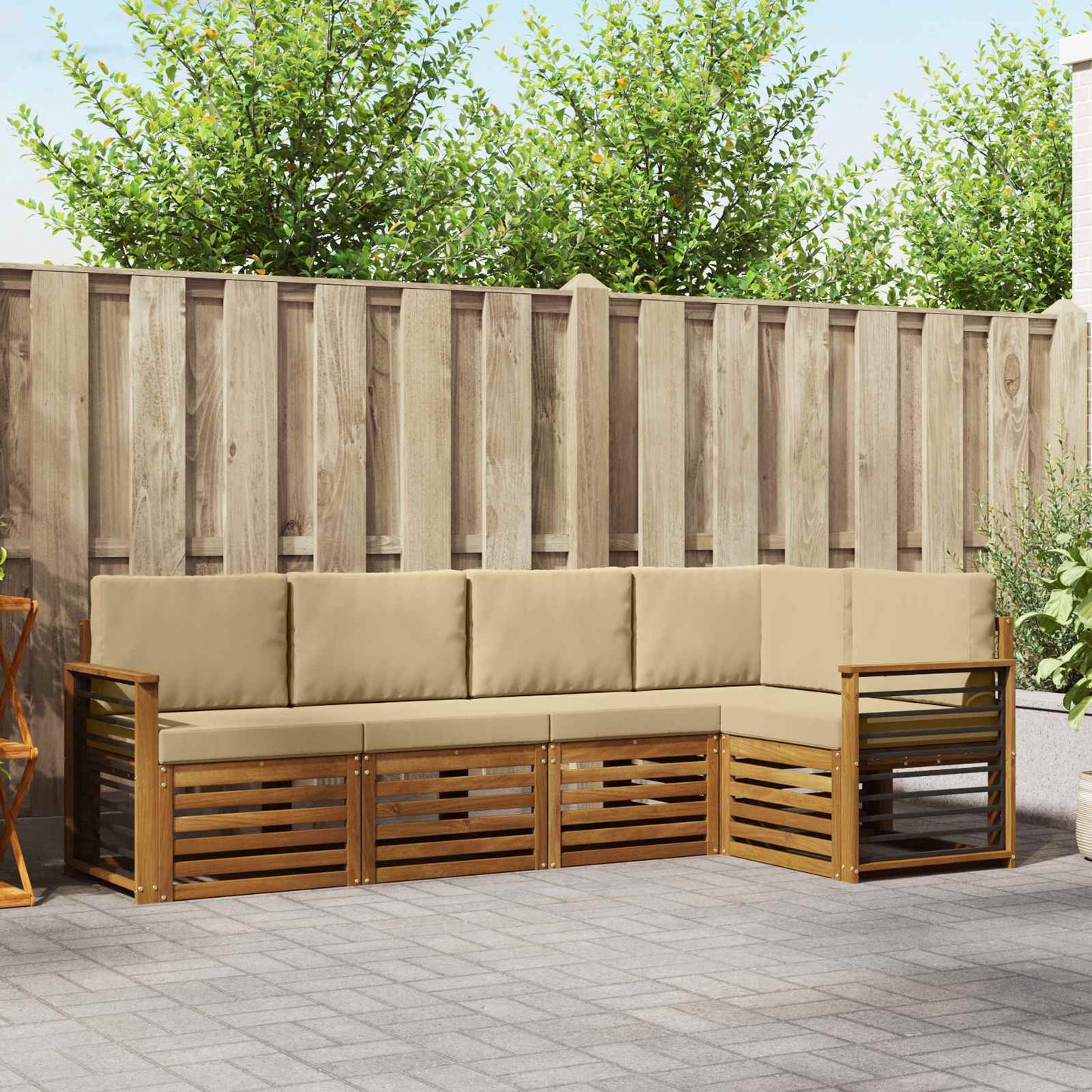 Set divano sezionale con cuscino 5 pcs Naturale e Beige