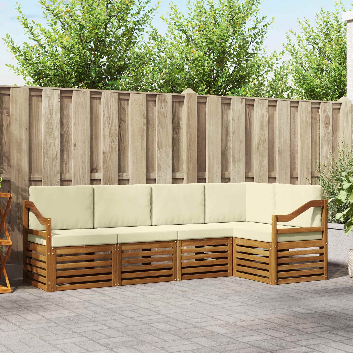 Set divano sezionale con cuscino 5 pcs Naturale e Crema | homemem39