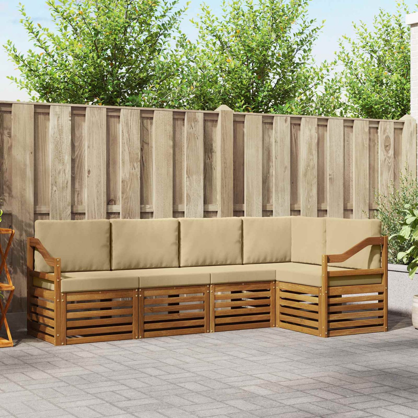 Set divano sezionale con cuscino 5 pcs Naturale e Beige