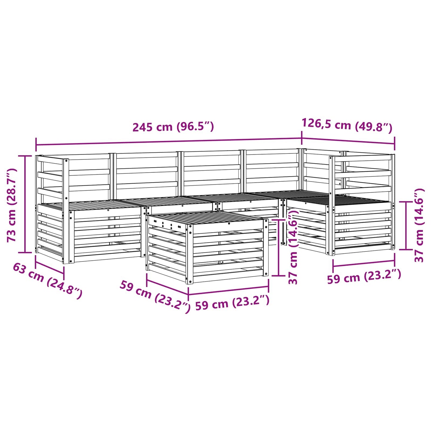 Set divano sezionale 6 pcs Naturale Legno di Acacia Massello | homemem39