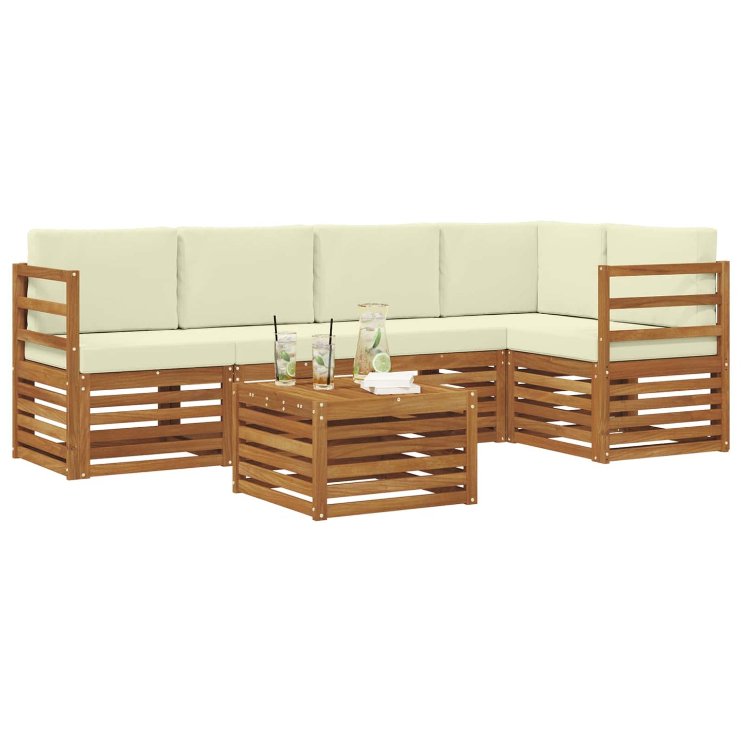 Set divano sezionale con cuscino 6 pcs Naturale e Crema | homemem39