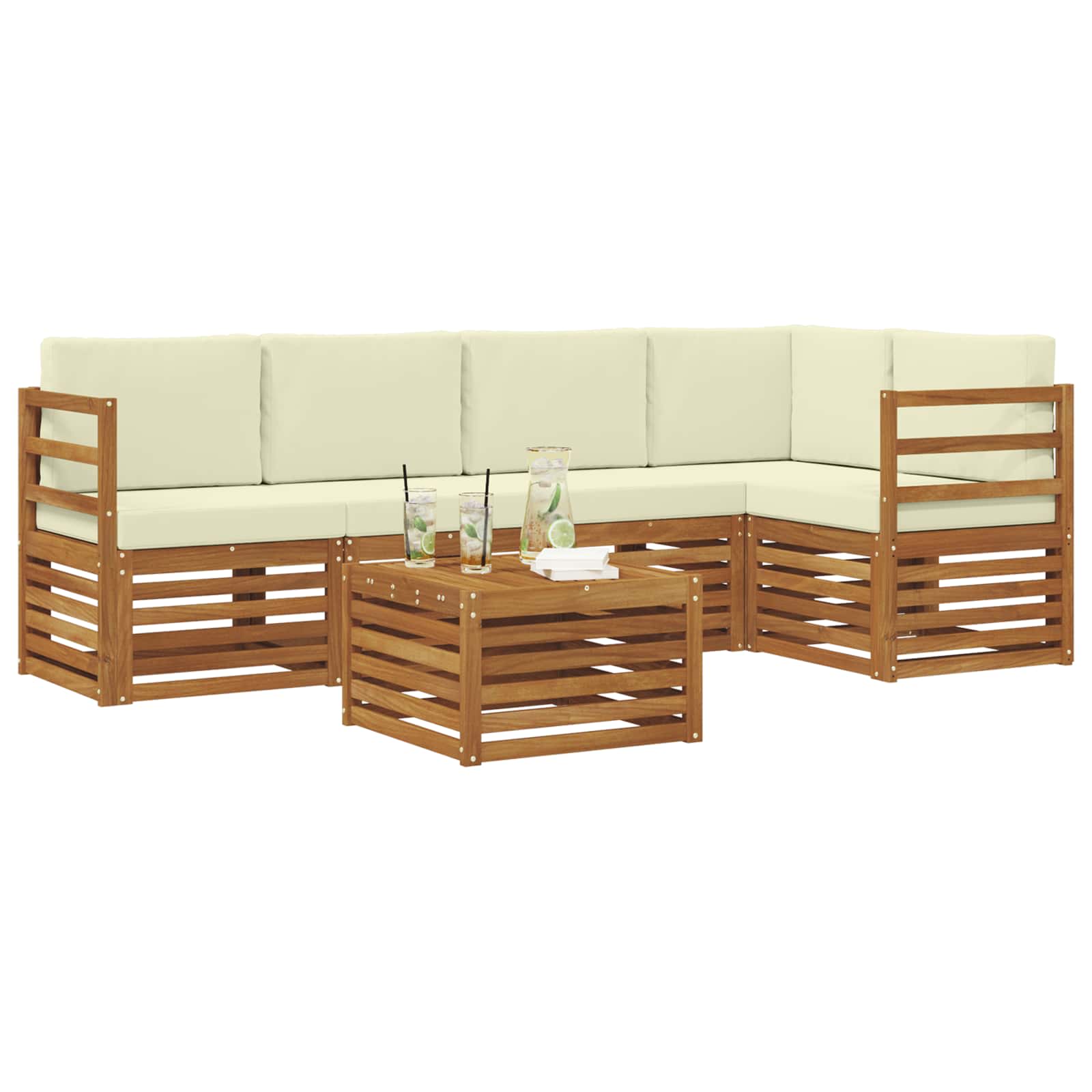 Set divano sezionale con cuscino 6 pcs Naturale e Crema | homemem39