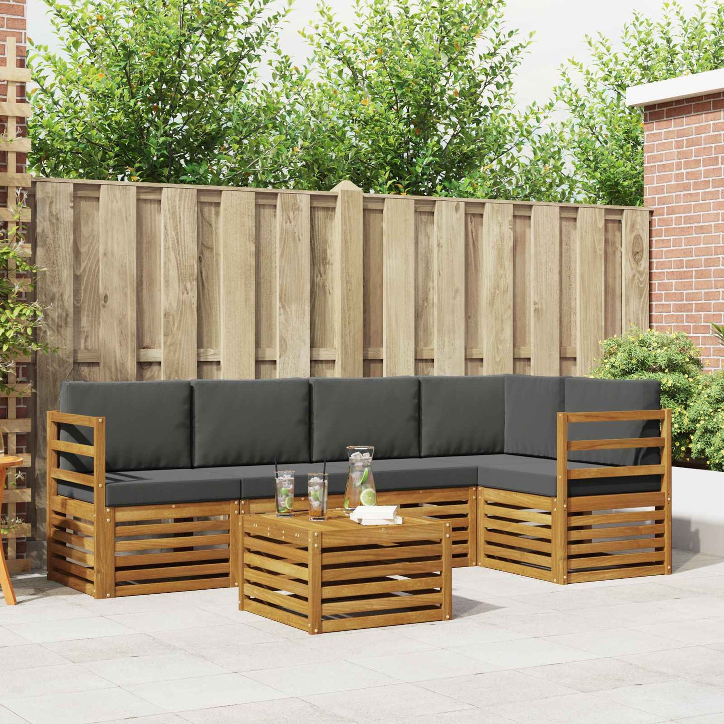Set divano sezionale con cuscino 6 pcs Naturale e Antracite