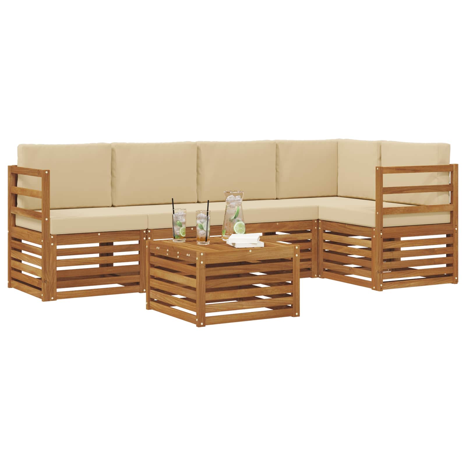 Set divano sezionale con cuscino 6 pcs Naturale e Beige | homemem39