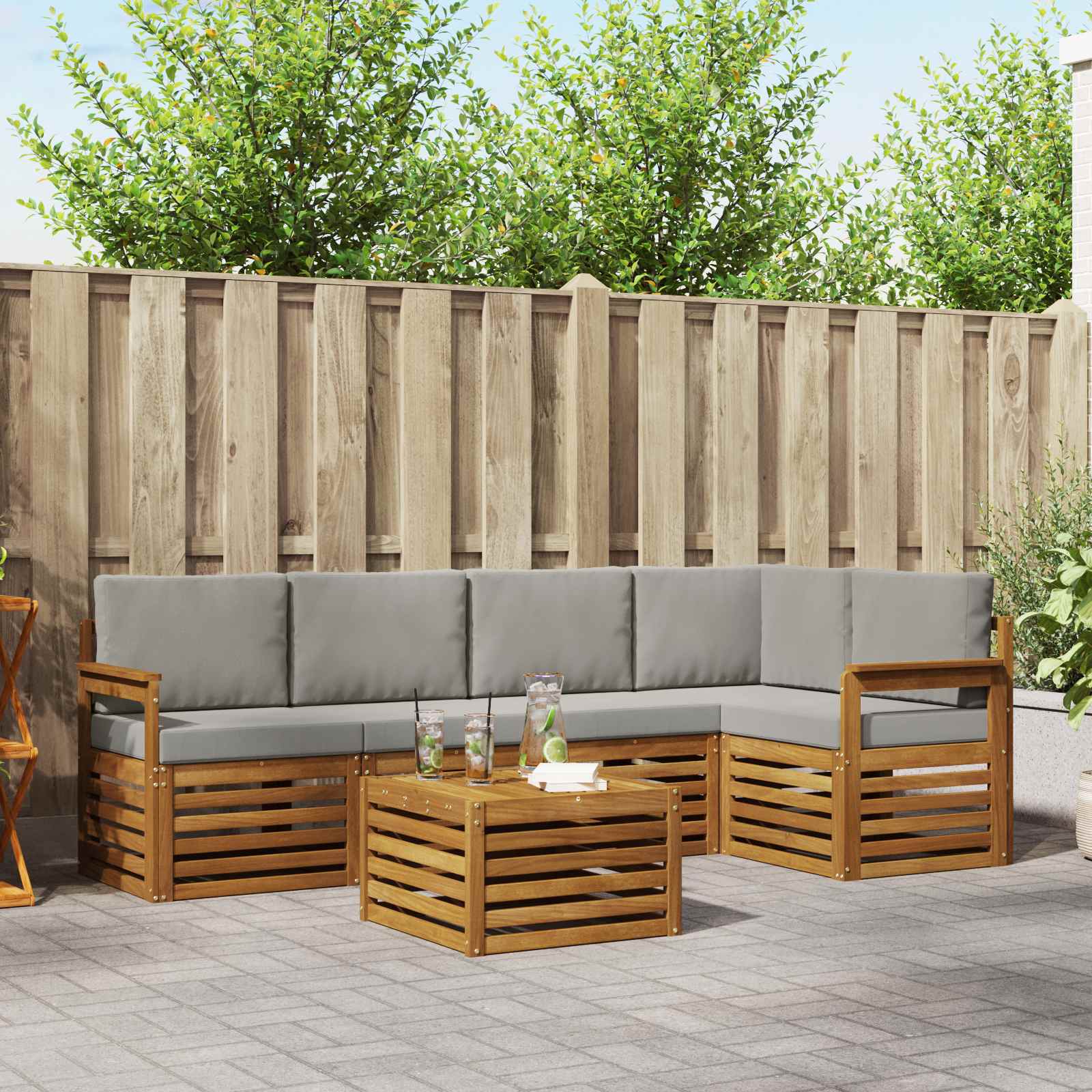 Set divano sezionale con cuscino 6 pcs Grigio Naturale e Chiaro | homemem39