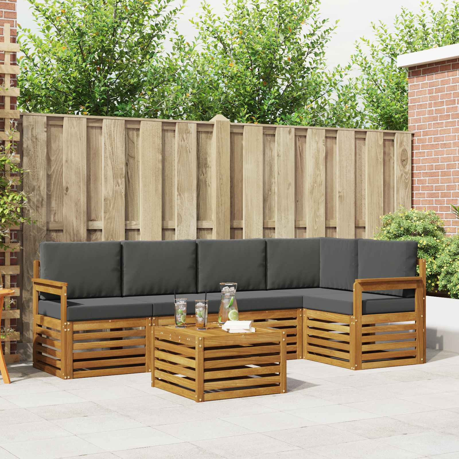 Set divano sezionale con cuscino 6 pcs Naturale e Antracite | homemem39