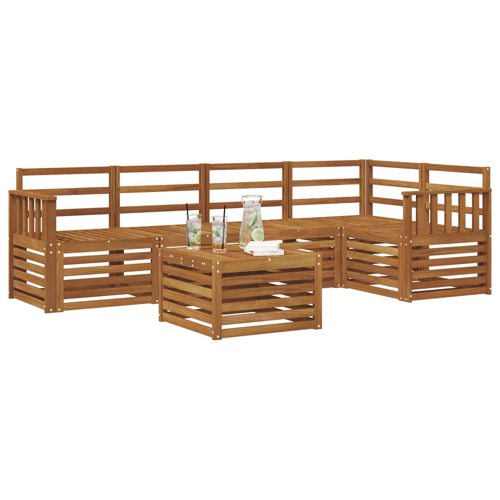 Set divano sezionale 6 pcs Naturale Legno di Acacia Massello | homemem39