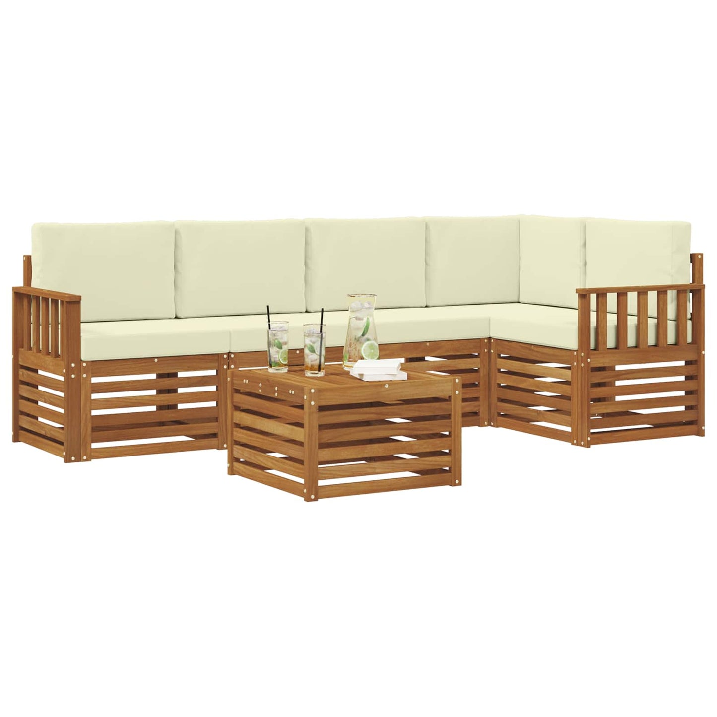 Set divano sezionale con cuscino 6 pcs Naturale e Crema