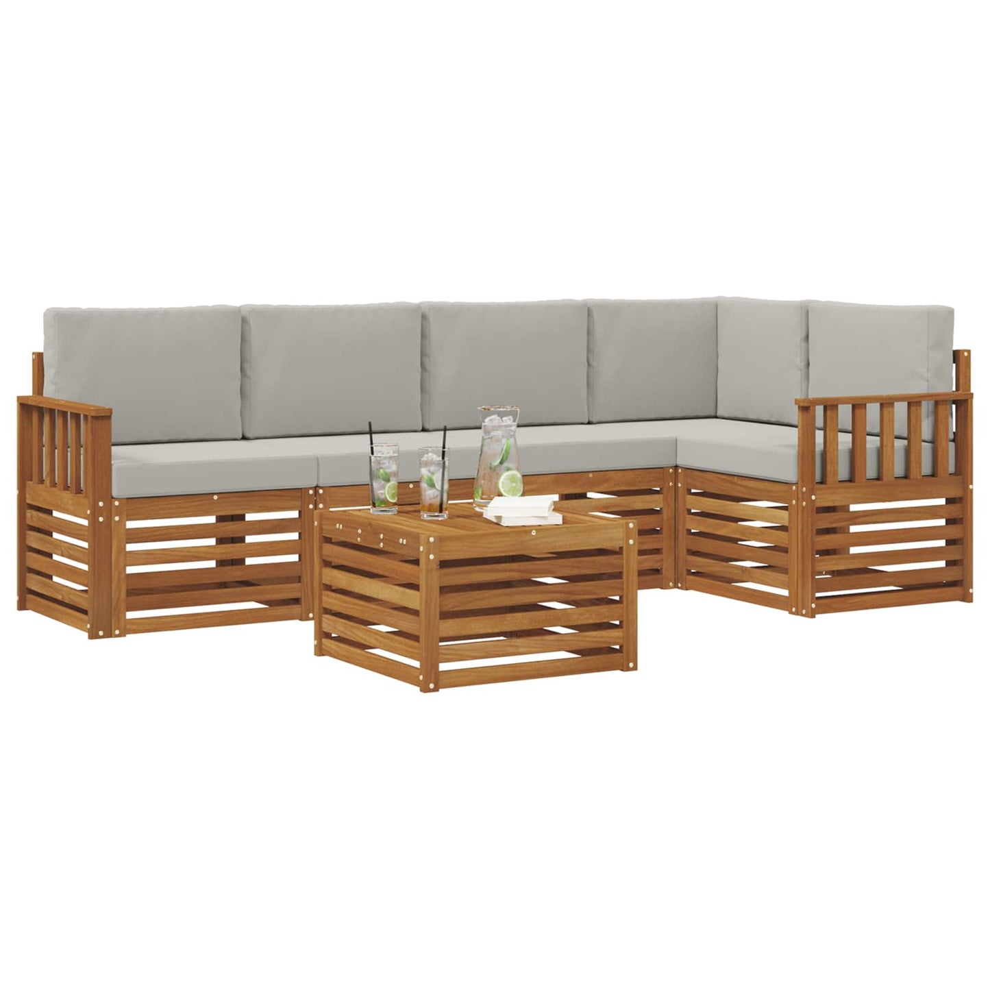 Set divano sezionale con cuscino 6 pcs Grigio Naturale e Chiaro