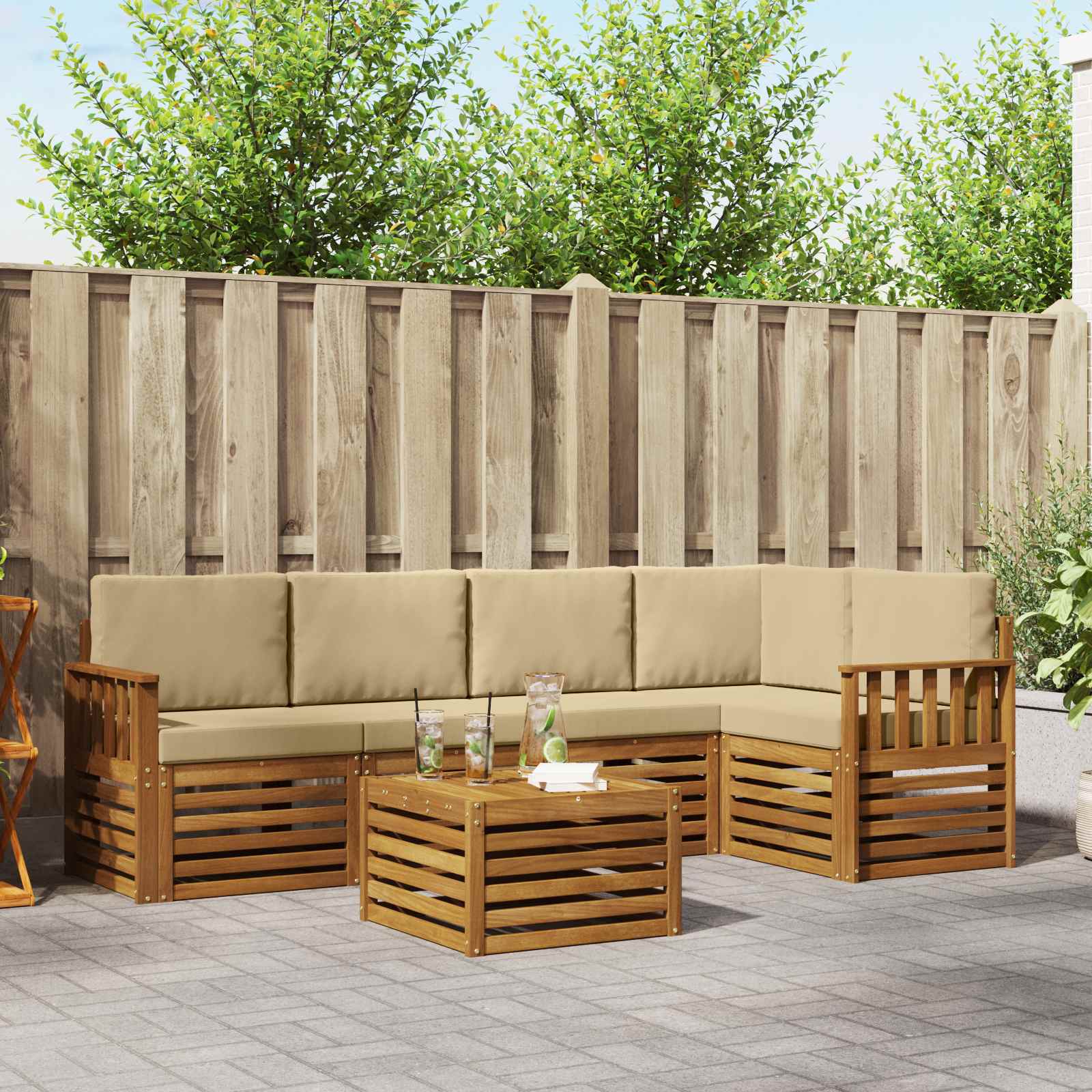 Set divano sezionale con cuscino 6 pcs Naturale e Beige | homemem39