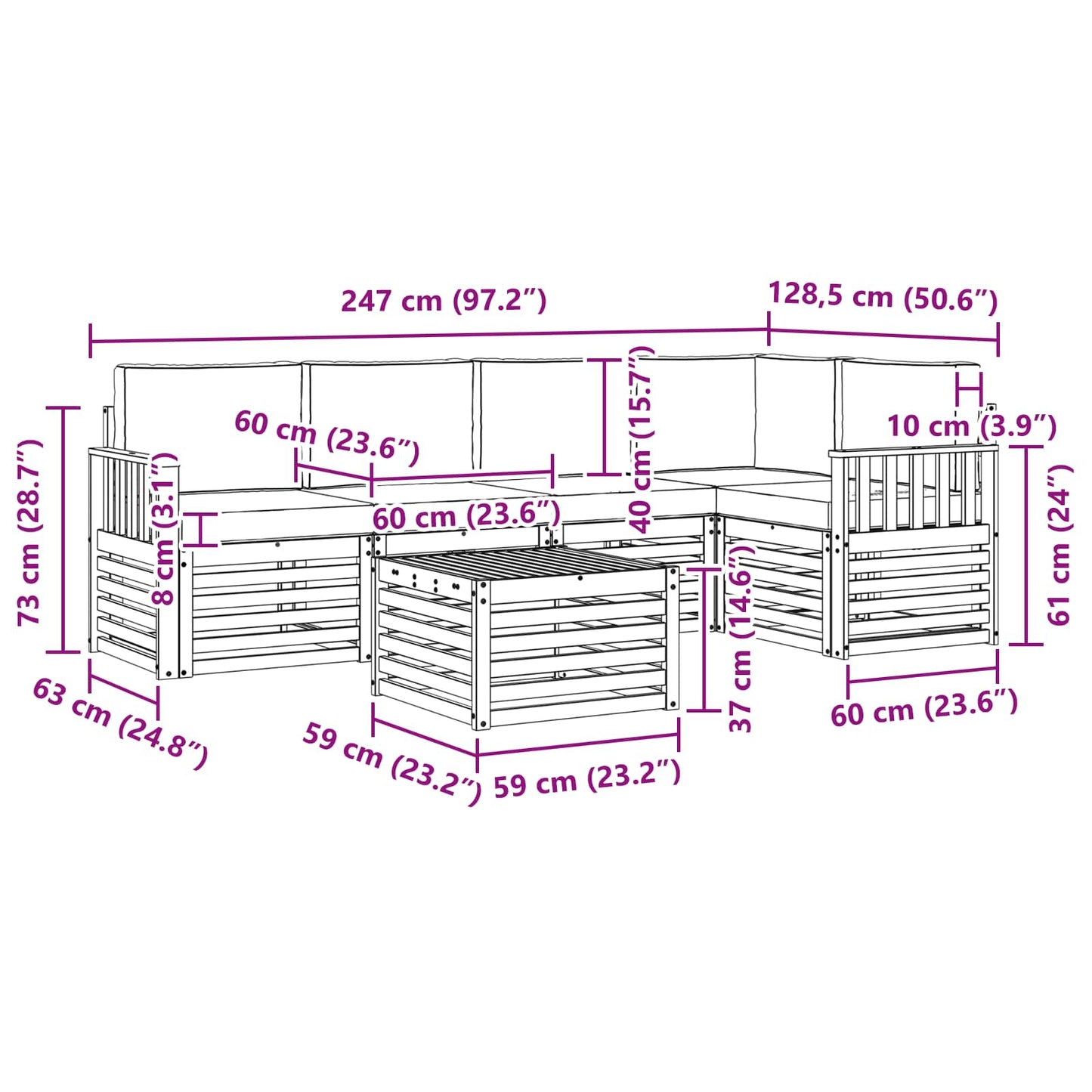 Set divano sezionale con cuscino 6 pcs Naturale e Beige | homemem39