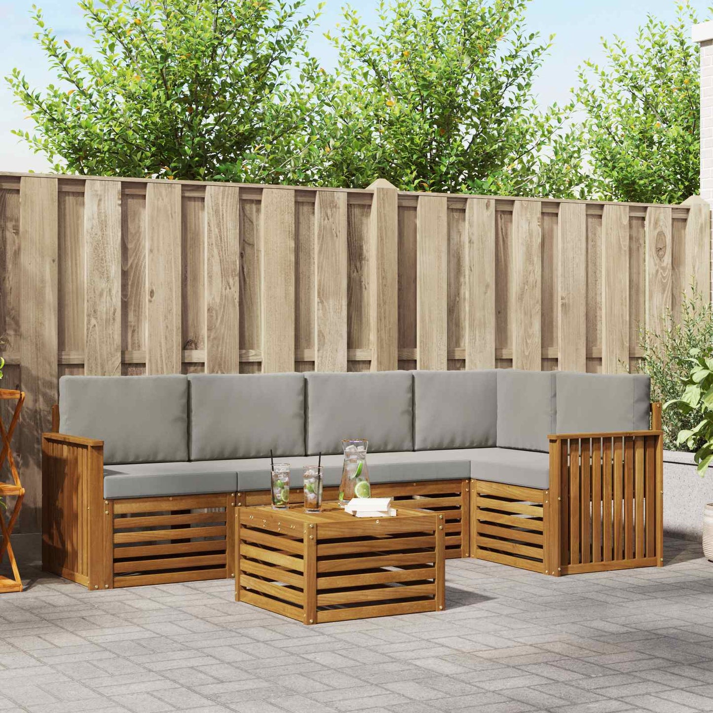 Set divano sezionale con cuscino 6 pcs Grigio Naturale e Chiaro