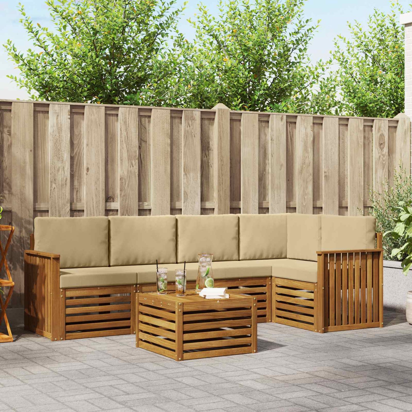 Set divano sezionale con cuscino 6 pcs Naturale e Beige