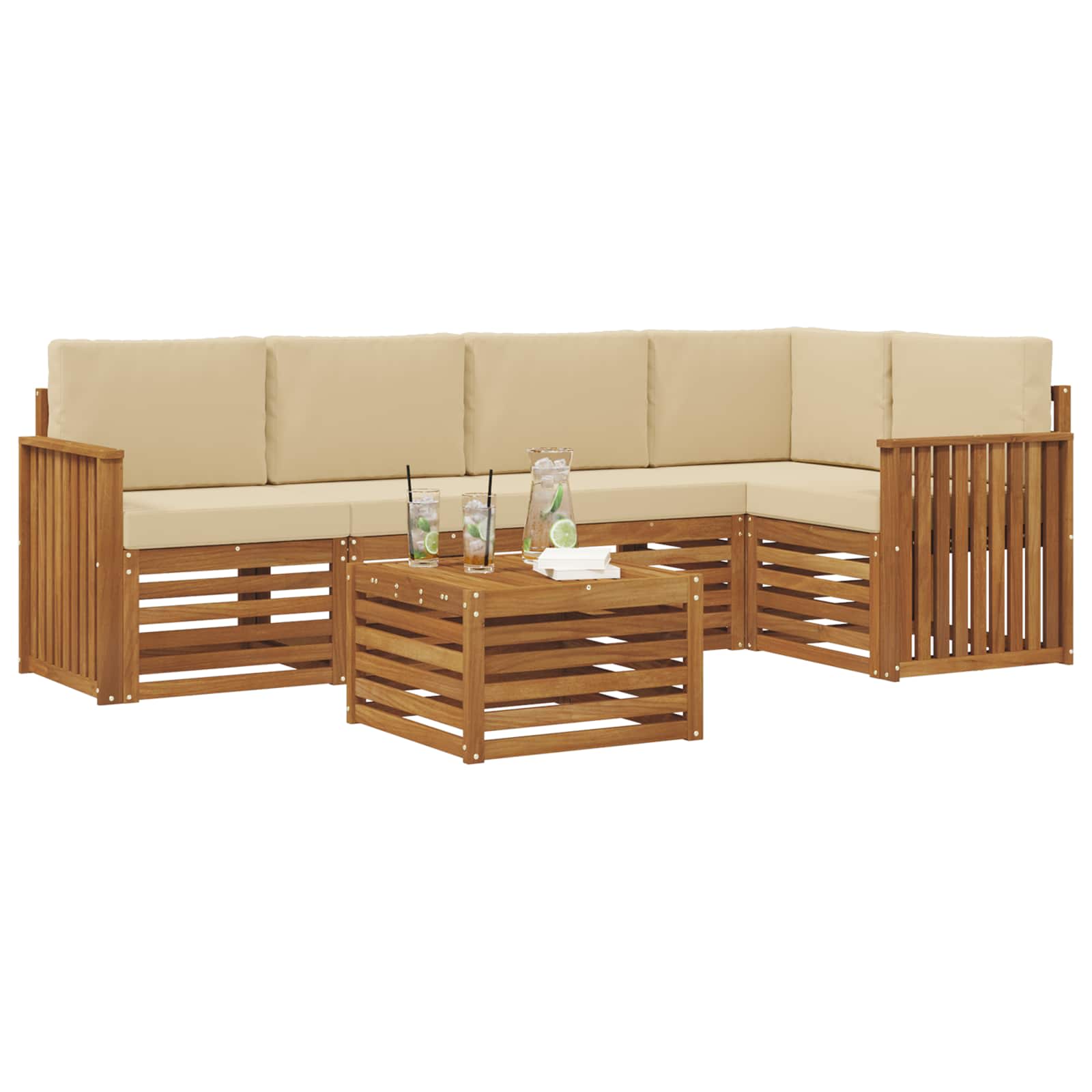 Set divano sezionale con cuscino 6 pcs Naturale e Beige | homemem39