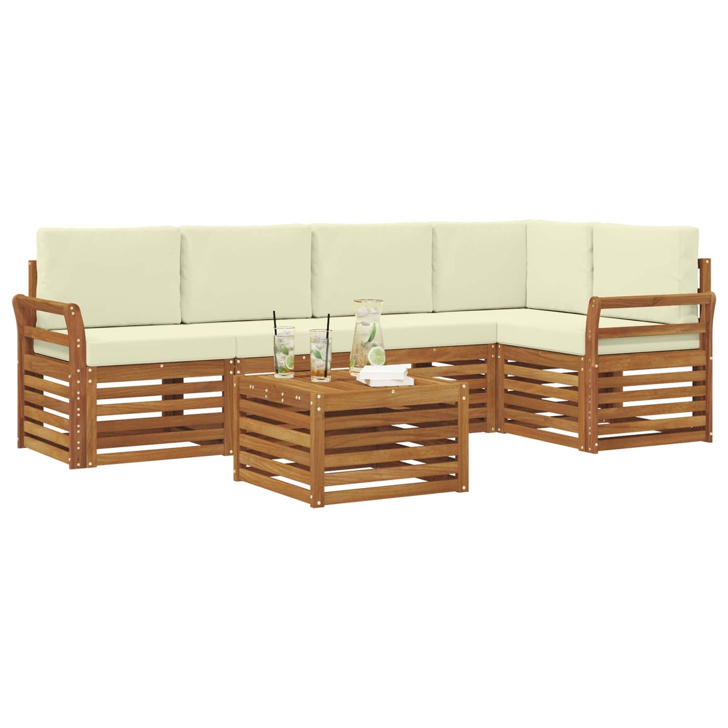 Set divano sezionale con cuscino 6 pcs Naturale e Crema