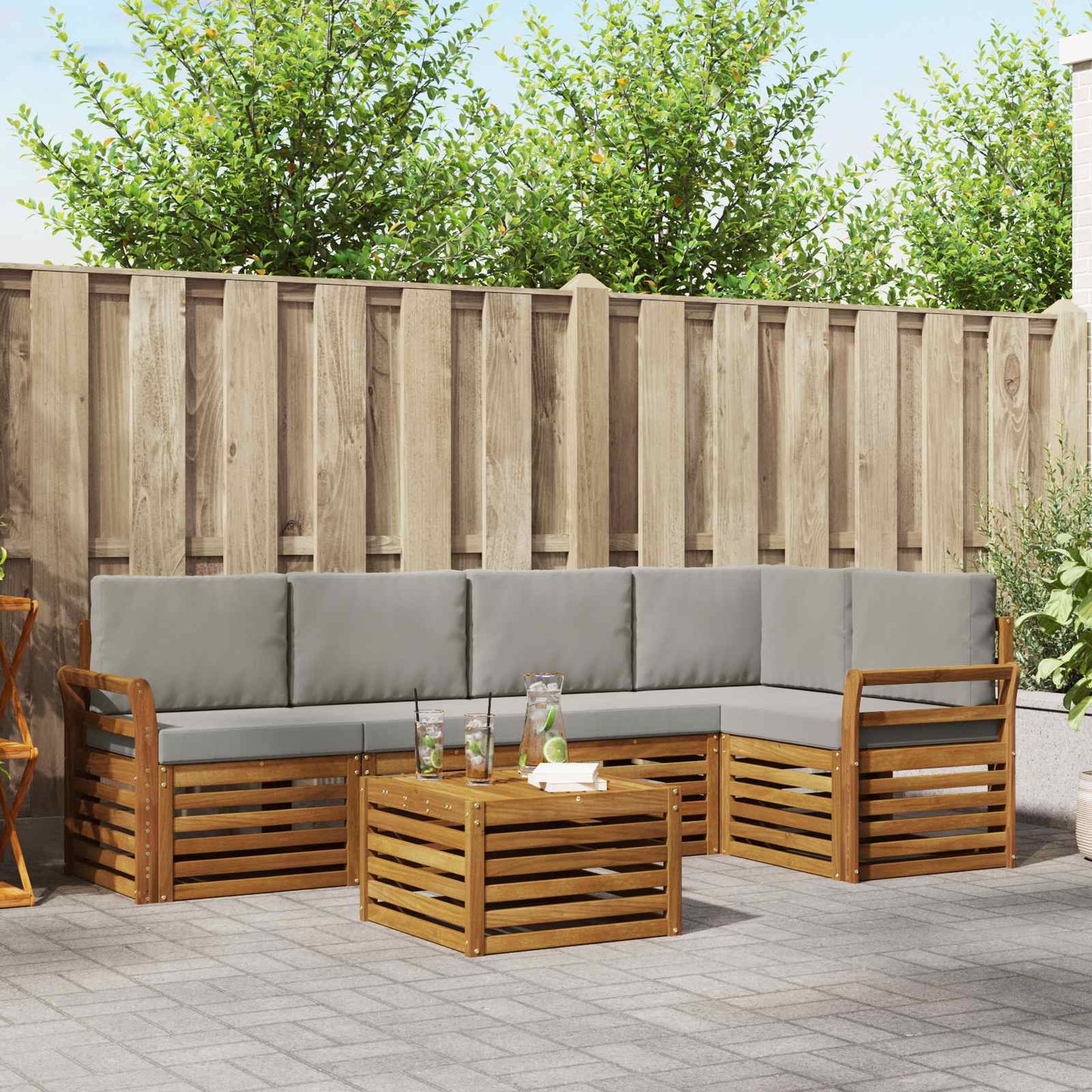 Set divano sezionale con cuscino 6 pcs Grigio Naturale e Chiaro