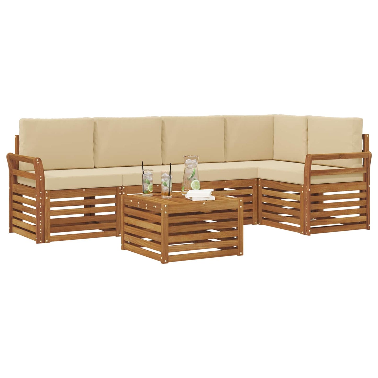 Set divano sezionale con cuscino 6 pcs Naturale e Beige