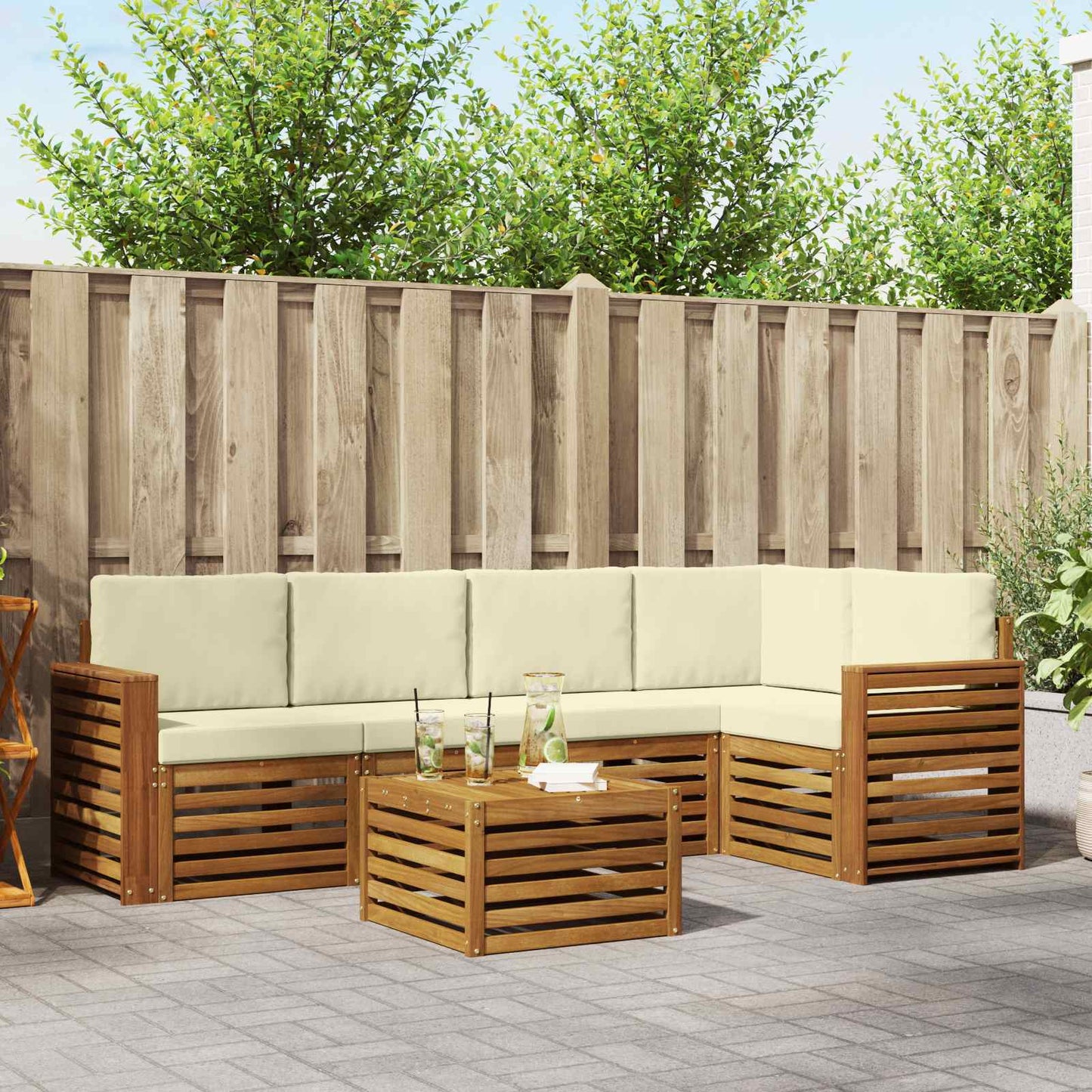 Set divano sezionale con cuscino 6 pcs Naturale e Crema